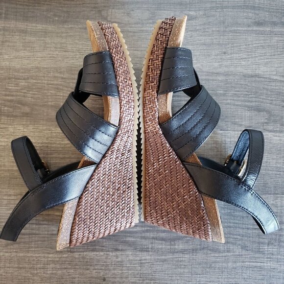 Sofft Clarissa Leather Basketweave Wedge Ankle Strap Sandal Black Sz Women's 9.5 - Picture 6 of 10